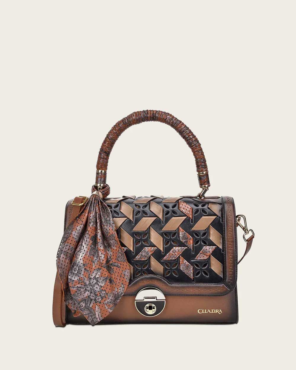 Brown Printed Top Handle Handbag 11 Brown Printed Top Handle Handbag