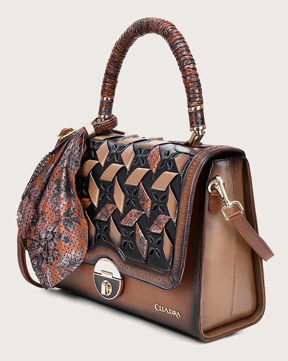 Brown Printed Top Handle Handbag 16 Brown Printed Top Handle Handbag