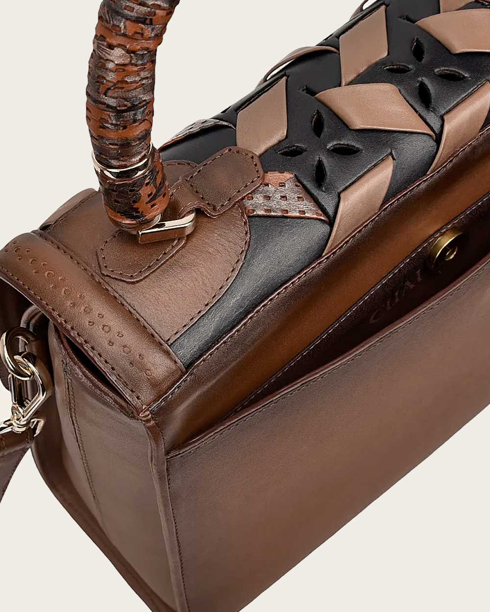 Brown Printed Top Handle Handbag 5 Brown Printed Top Handle Handbag