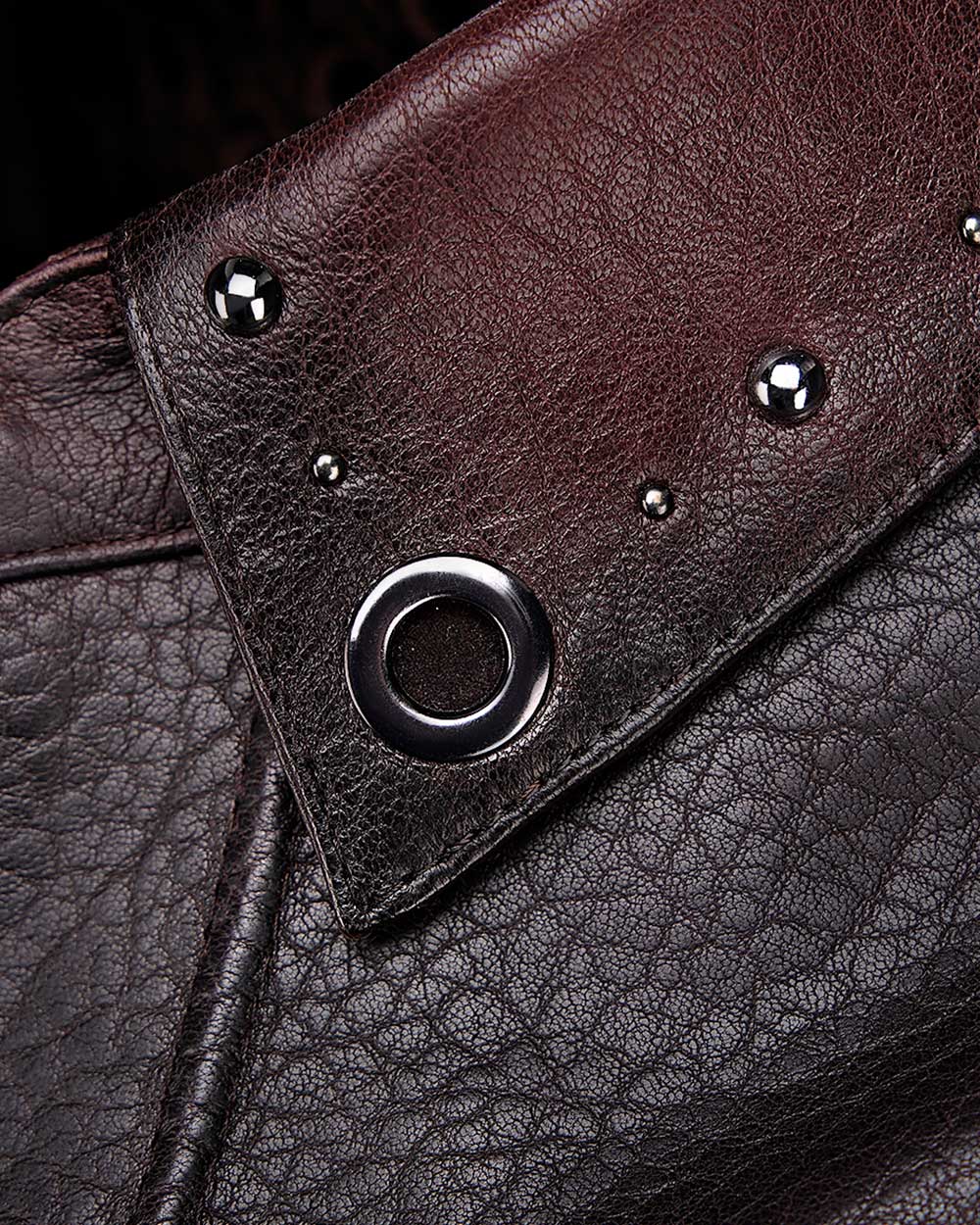 Brown Zipper and Studs Leather Jacket 3 Brown Zipper and Studs Leather Jacket