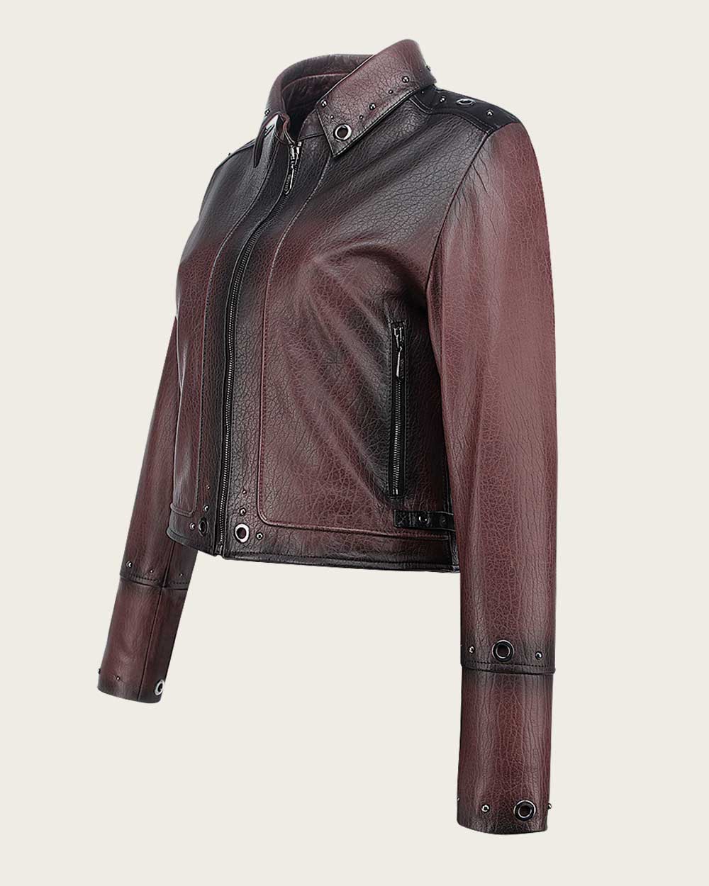 Brown Zipper and Studs Leather Jacket 5 Brown Zipper and Studs Leather Jacket