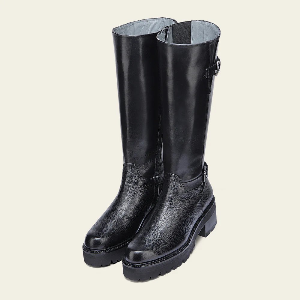 Luxury Women’s Tall Black Boot in Genuine Deer Leather
