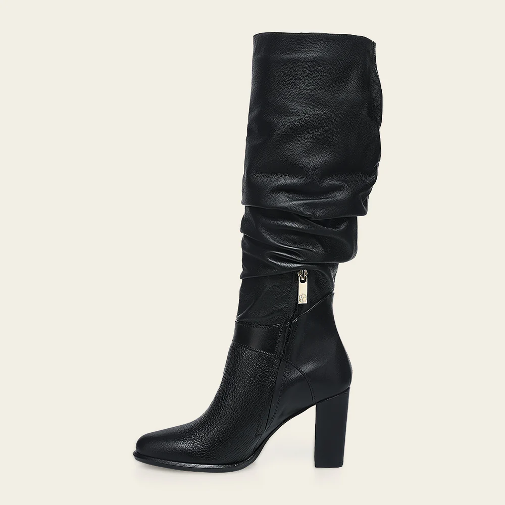 Tall Wrinkled Black Women Boot in Deer