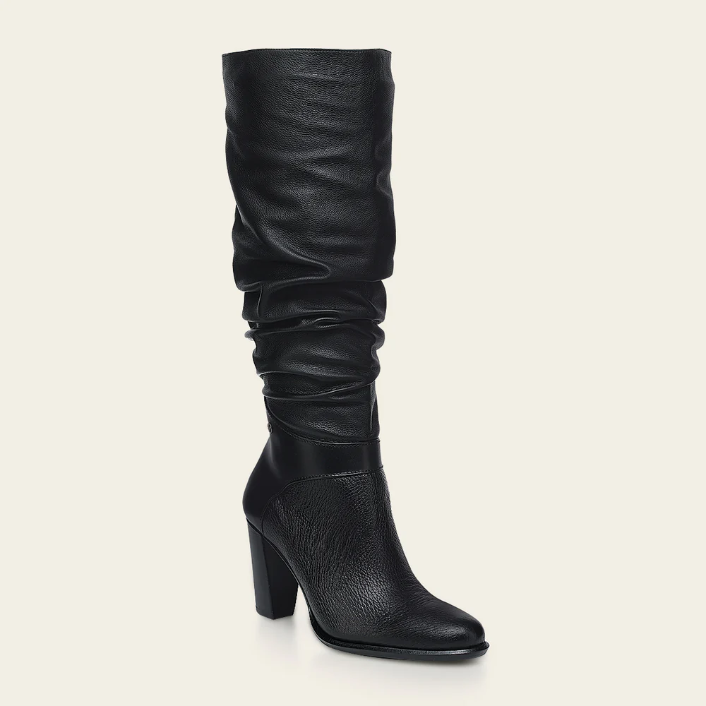 Tall Wrinkled Black Women Boot in Deer