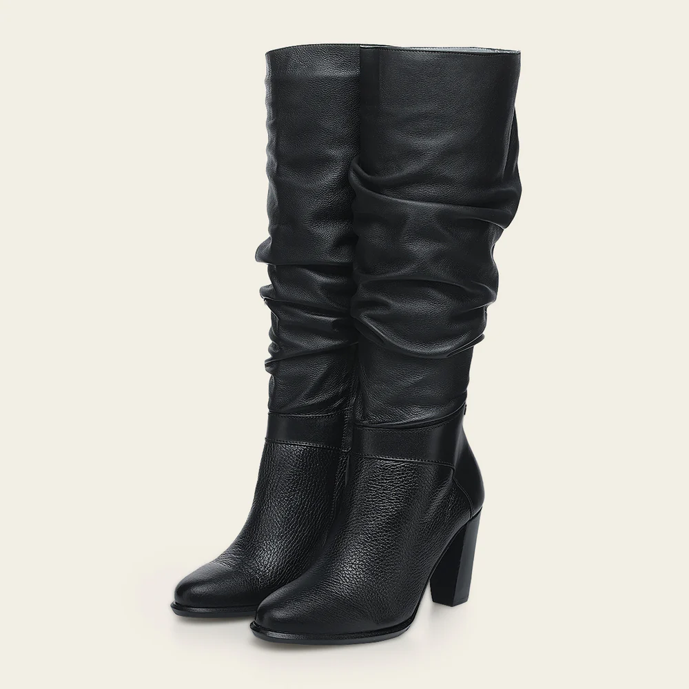 Tall Wrinkled Black Women Boot in Deer