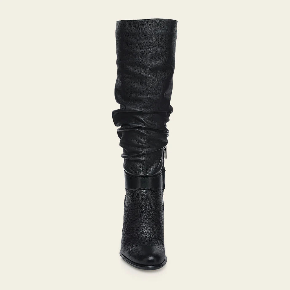Tall Wrinkled Black Women Boot in Deer