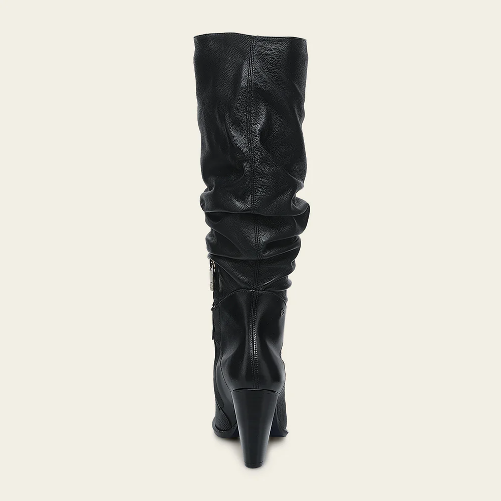 Tall Wrinkled Black Women Boot in Deer