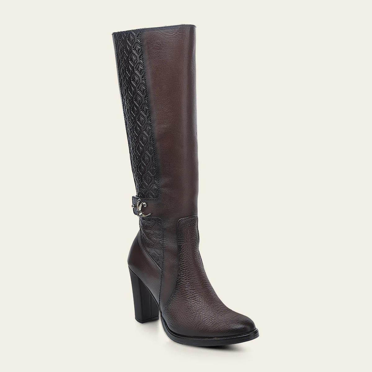 Engraved Brown Contrasting Deer Tall Boot