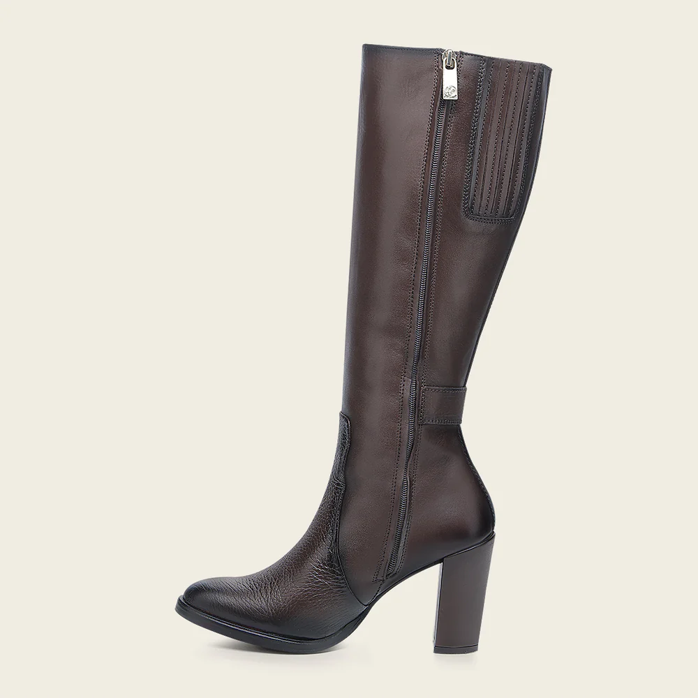 Engraved Brown Contrasting Deer Tall Boot