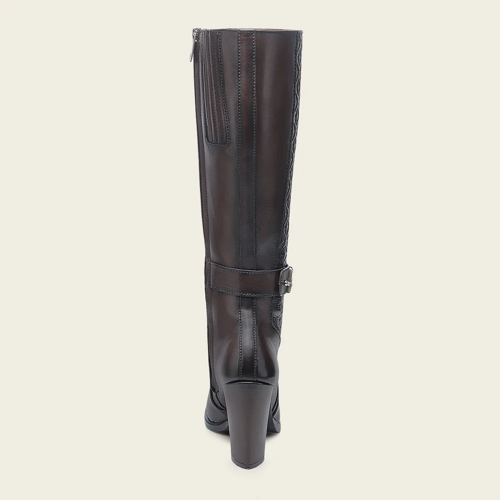 Engraved Brown Contrasting Deer Tall Boot