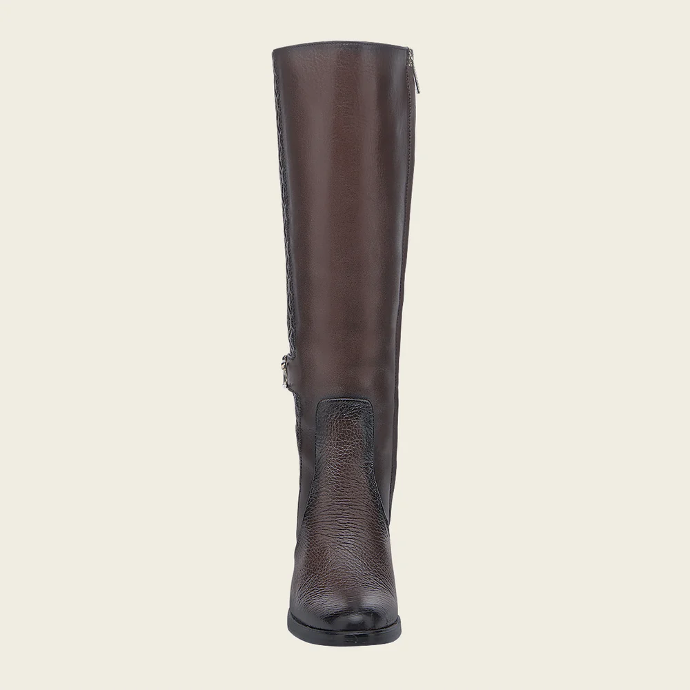 Engraved Brown Contrasting Deer Tall Boot
