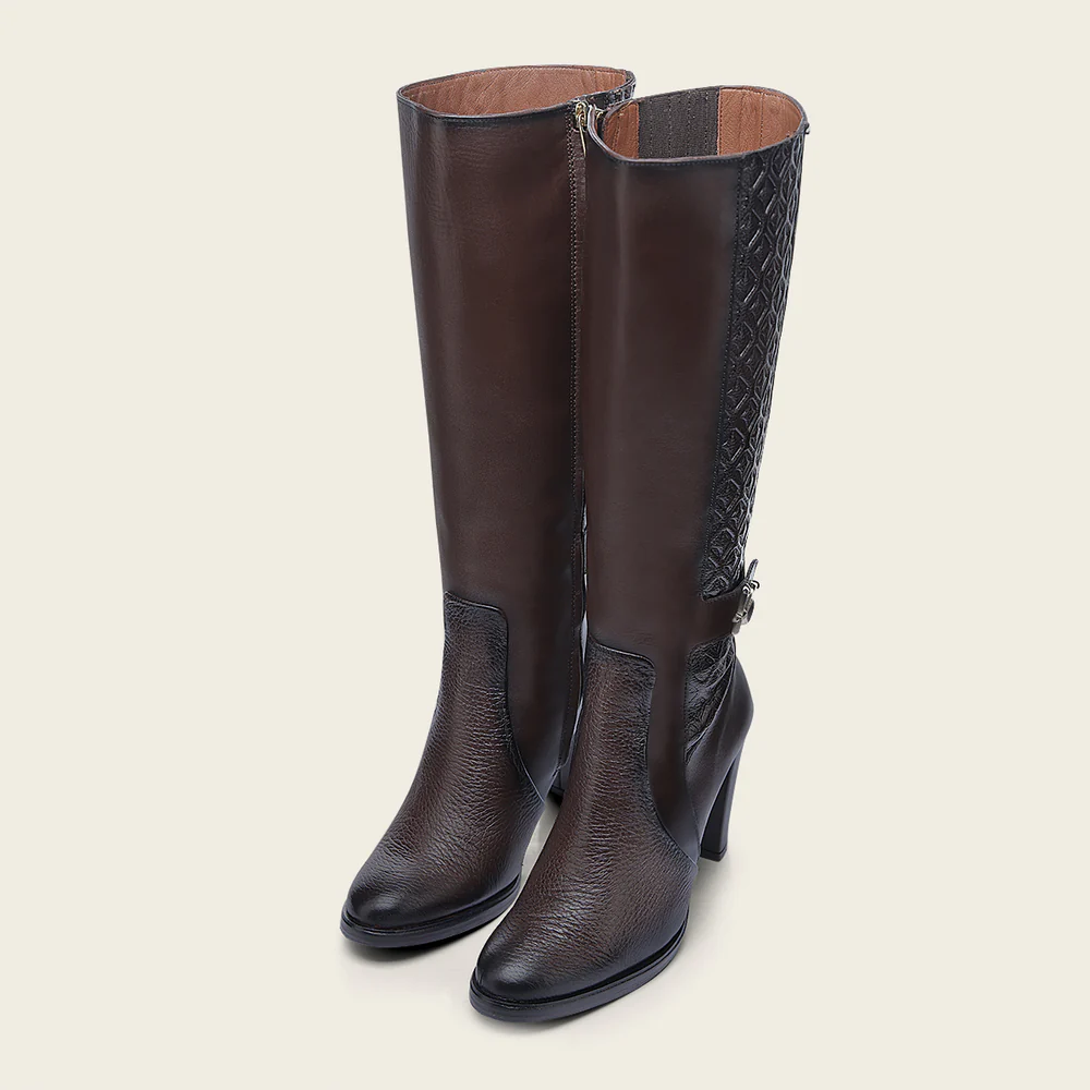 Engraved Brown Contrasting Deer Tall Boot