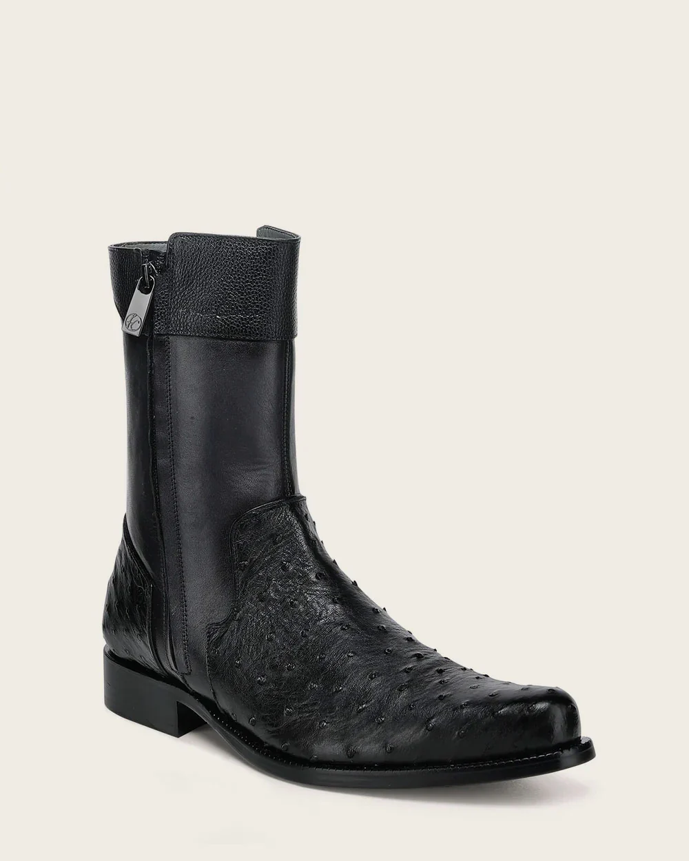 Franco Cuadra Men’s Black Dress Boots in Genuine Ostrich Leather
