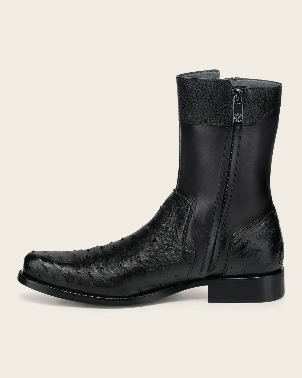 Franco Cuadra Men’s Black Dress Boots in Genuine Ostrich Leather