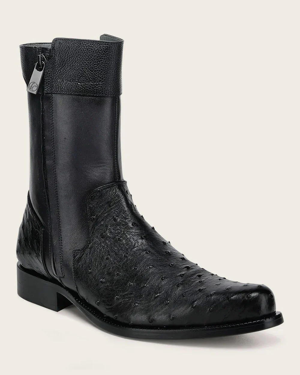 Franco Cuadra Men’s Black Dress Boots in Genuine Ostrich Leather