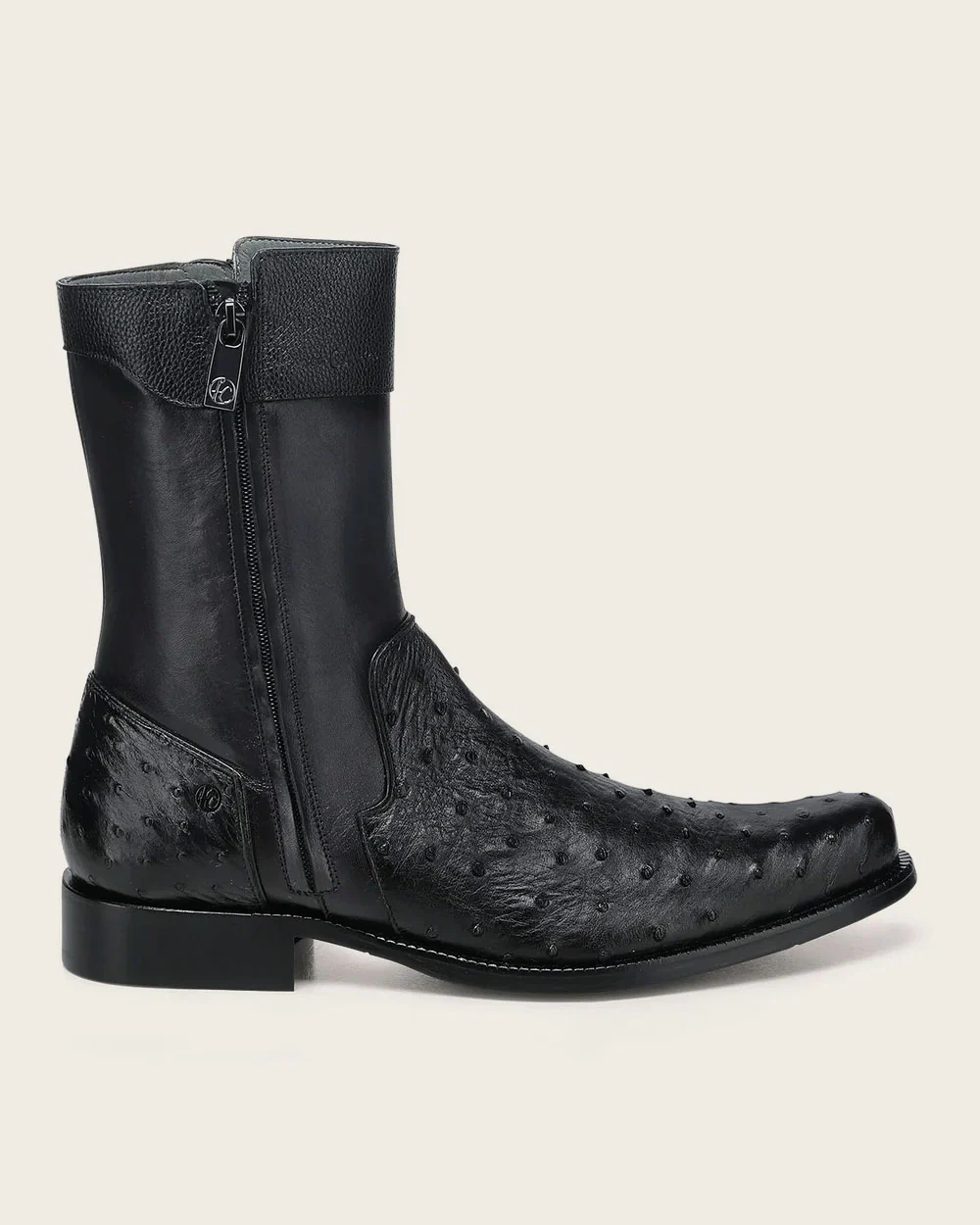 Franco Cuadra Men’s Black Dress Boots in Genuine Ostrich Leather