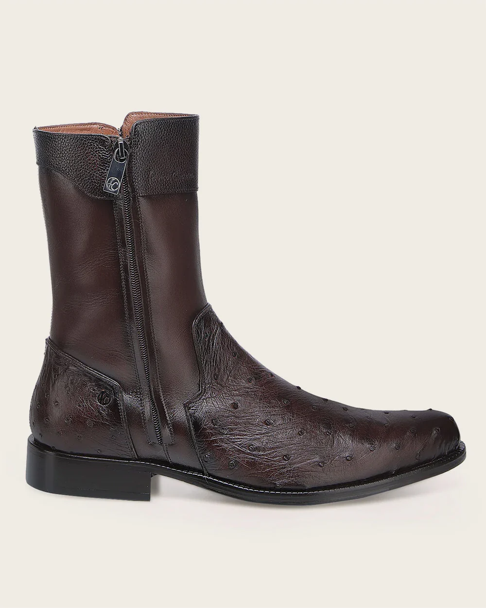 Hand-Shaded Brown Men’s Dress Boot in Genuine Ostrich and Bovine Leather 14 Hand-Shaded Brown Men’s Dress Boot in Genuine Ostrich and Bovine Leather