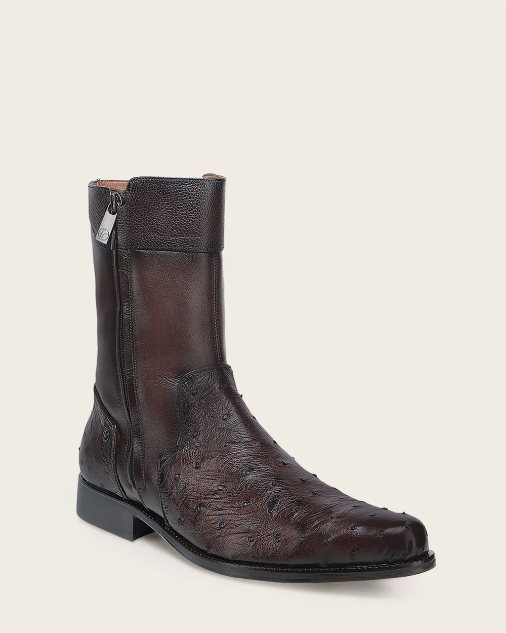 Hand-Shaded Brown Men’s Dress Boot in Genuine Ostrich and Bovine Leather 4 Hand-Shaded Brown Men’s Dress Boot in Genuine Ostrich and Bovine Leather