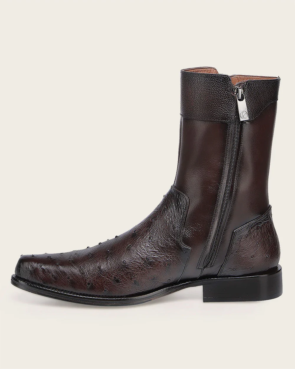 Hand-Shaded Brown Men’s Dress Boot in Genuine Ostrich and Bovine Leather 5 Hand-Shaded Brown Men’s Dress Boot in Genuine Ostrich and Bovine Leather