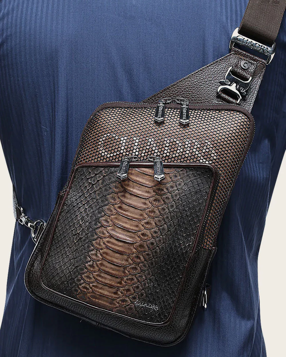 Brown Contrasting Leathers Exotic Messeger Bag 17 Brown Contrasting Leathers Exotic Messeger Bag