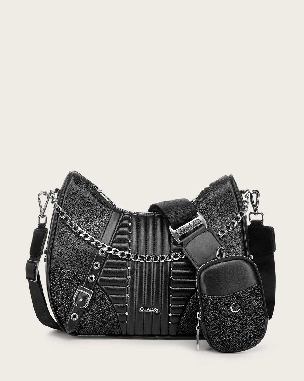 Black Stingray Chain Strap Crossbody Handbag