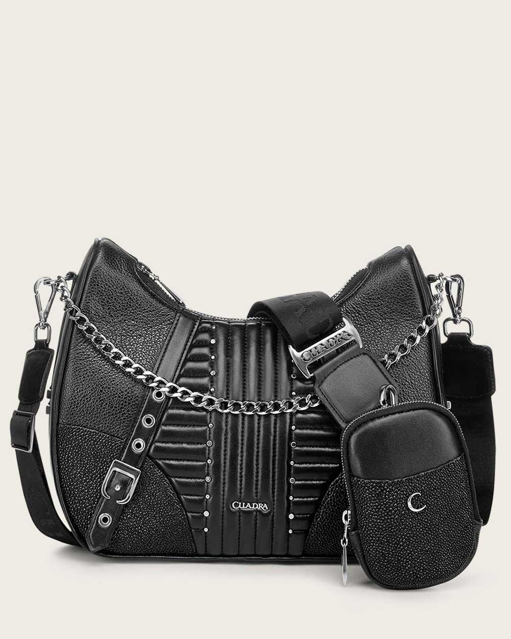 Black Stingray Chain Strap Crossbody Handbag