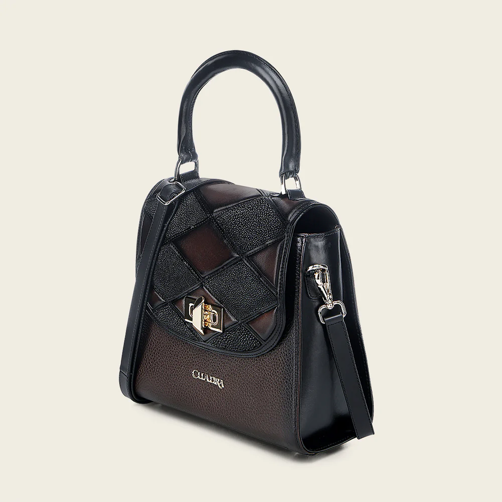 Luxury Women’s Chocolate Stingray Leather Top Handle Bag