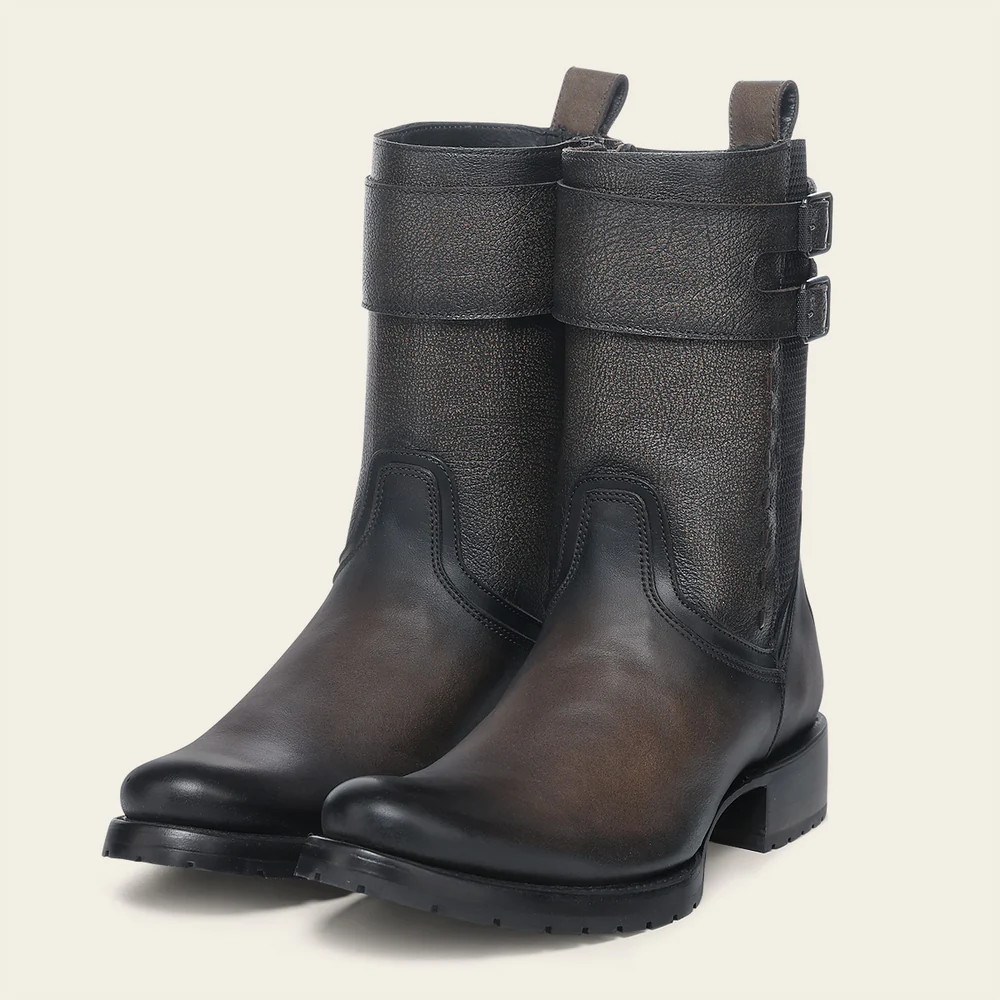 Cuadra Men’s Urban Black Leather Boot with Buckle Straps and Track Sole