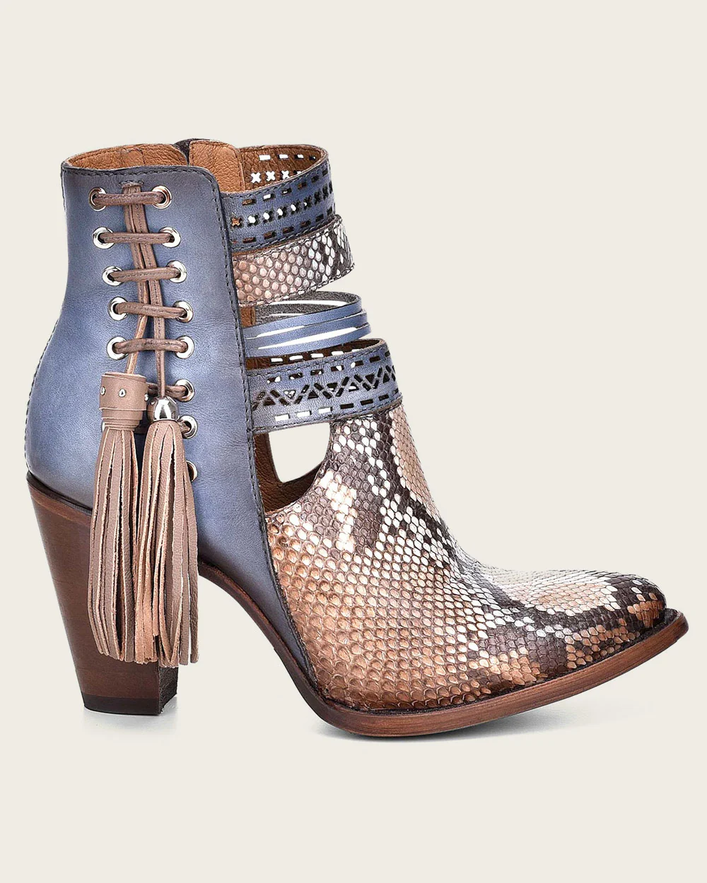 Blue Python Leather Ankle Bootie 17 Blue Python Leather Ankle Bootie