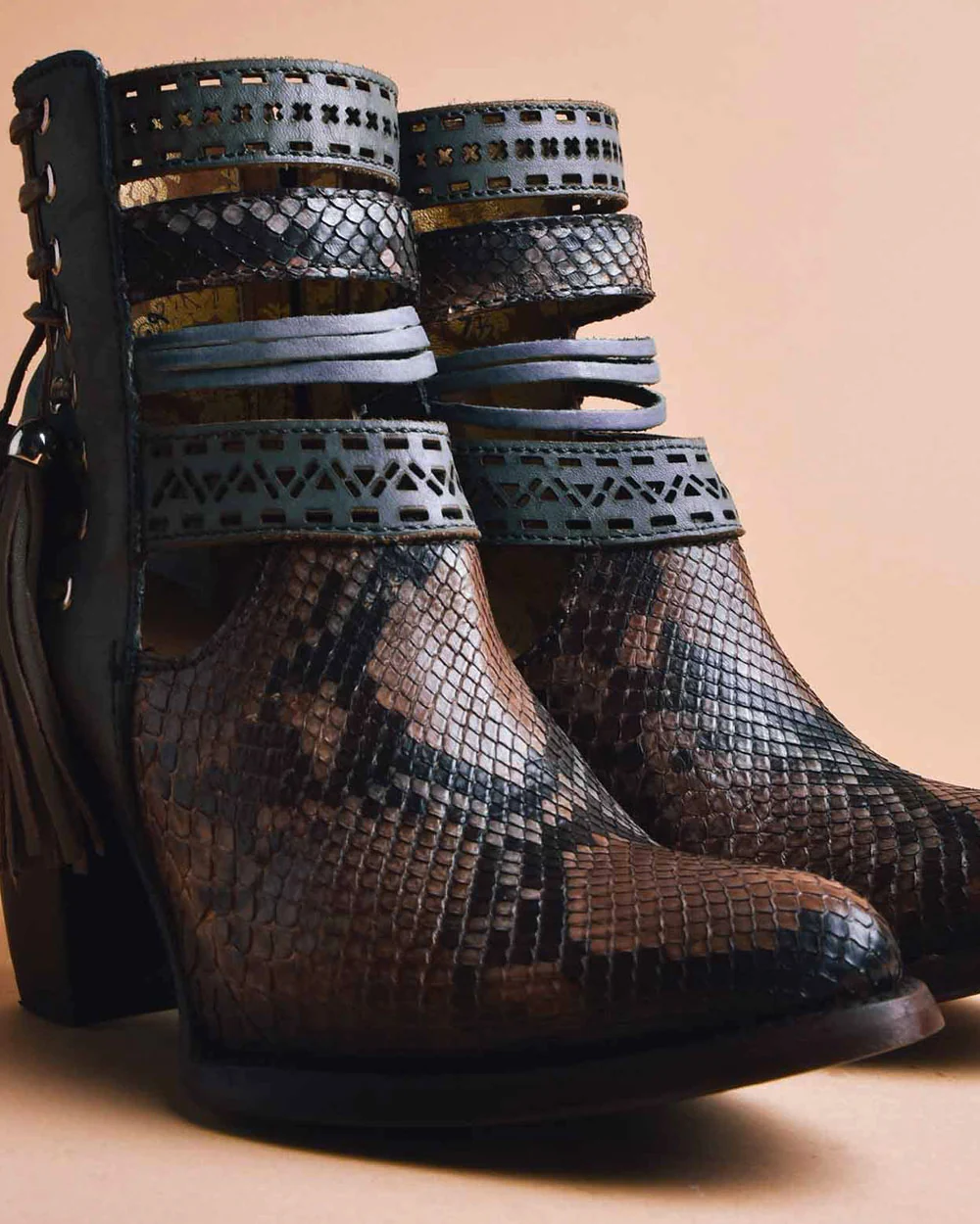 Blue Python Leather Ankle Bootie 19 Blue Python Leather Ankle Bootie