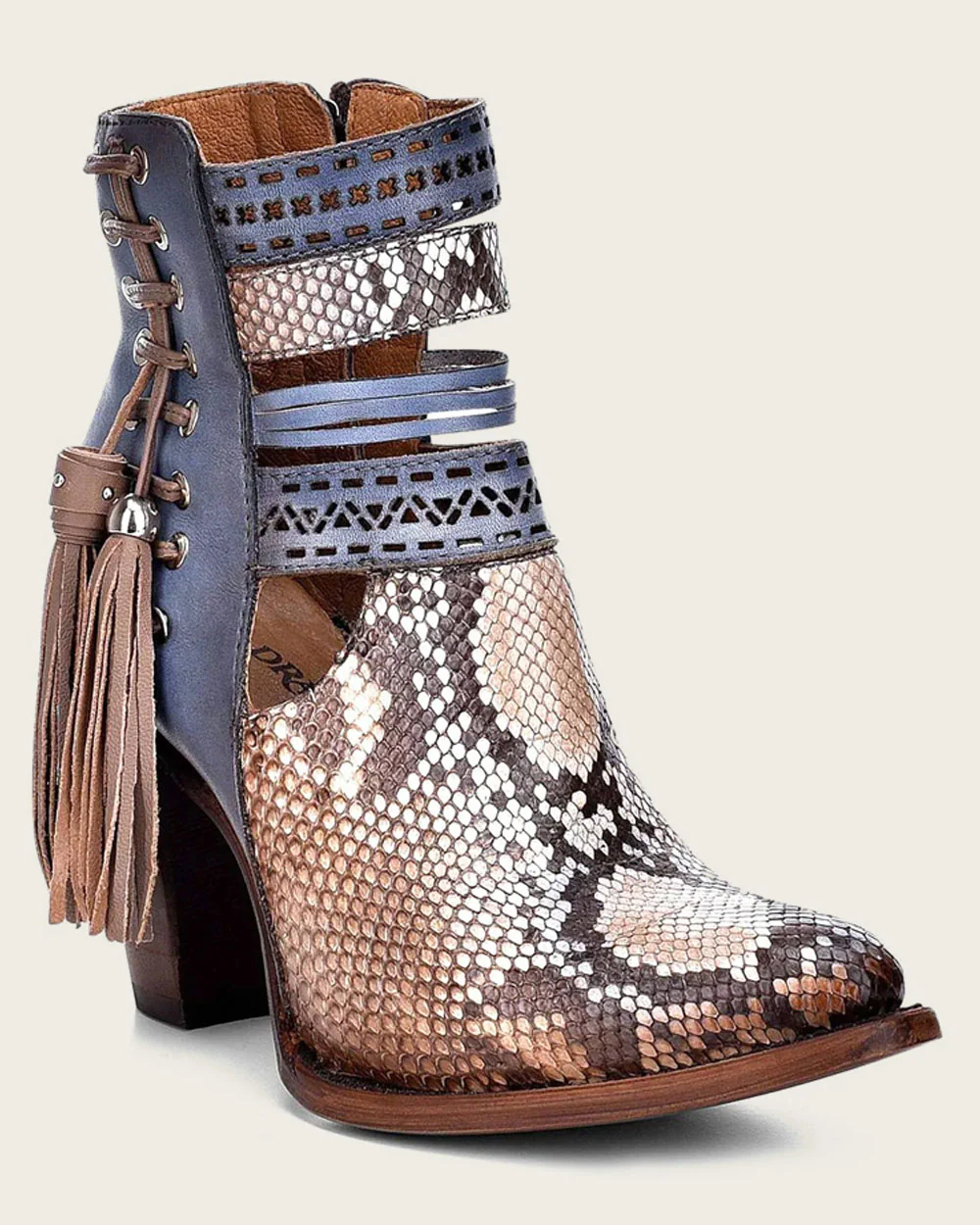 Blue Python Leather Ankle Bootie