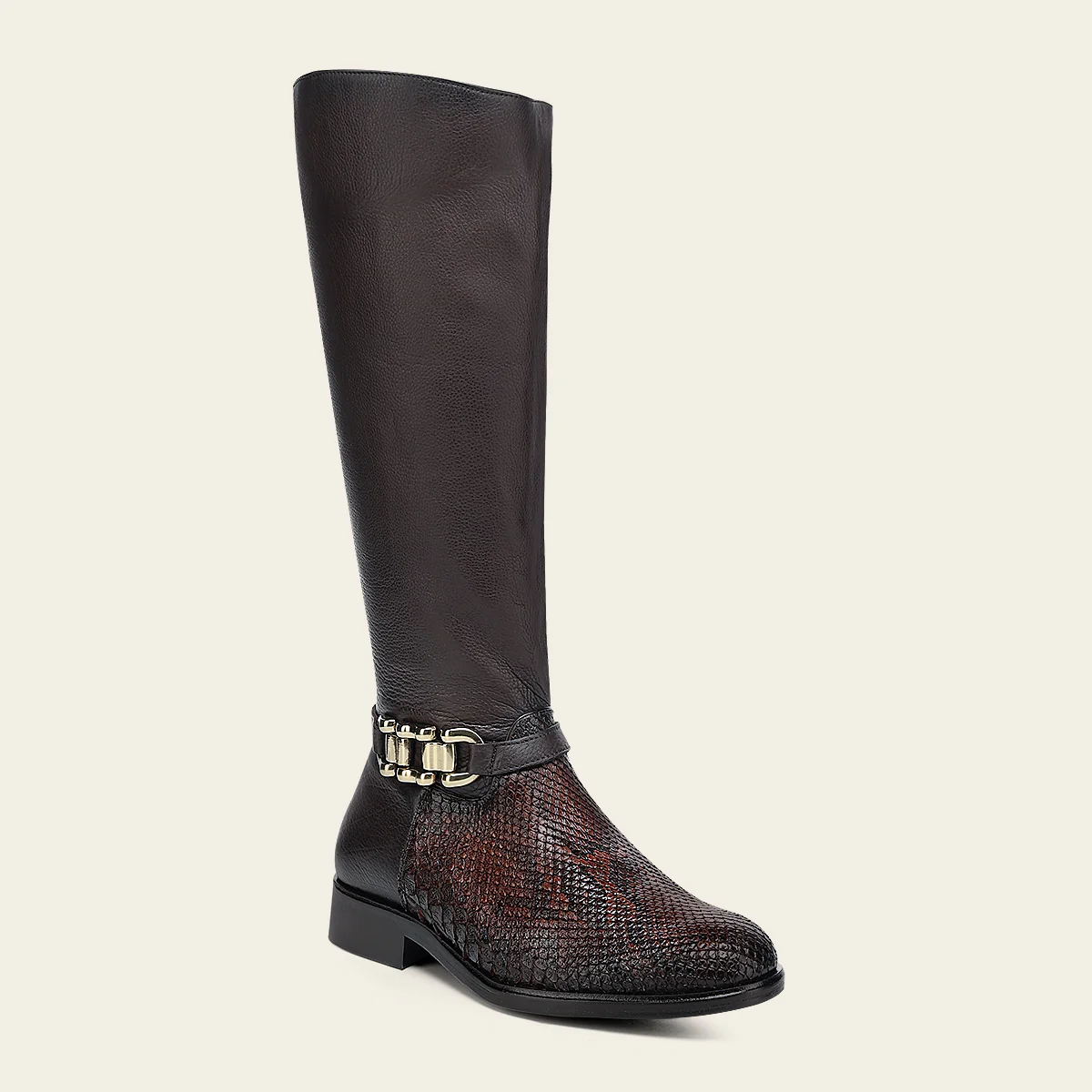 Women’s Chocolate Tall Equestrian Boot in Genuine Python & Calf Leather