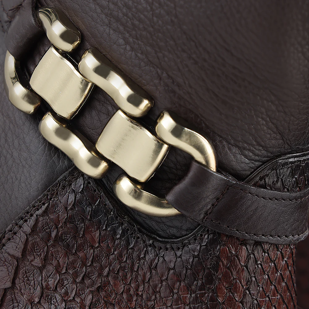 Women’s Chocolate Tall Equestrian Boot in Genuine Python & Calf Leather