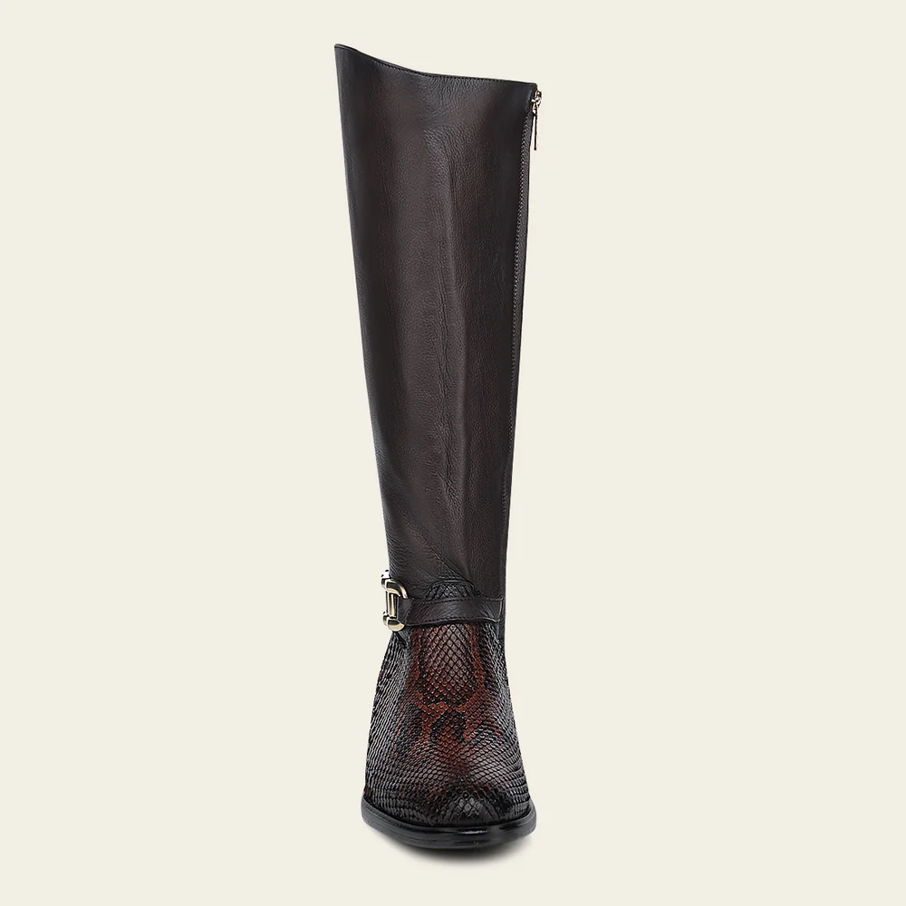 Women’s Chocolate Tall Equestrian Boot in Genuine Python & Calf Leather