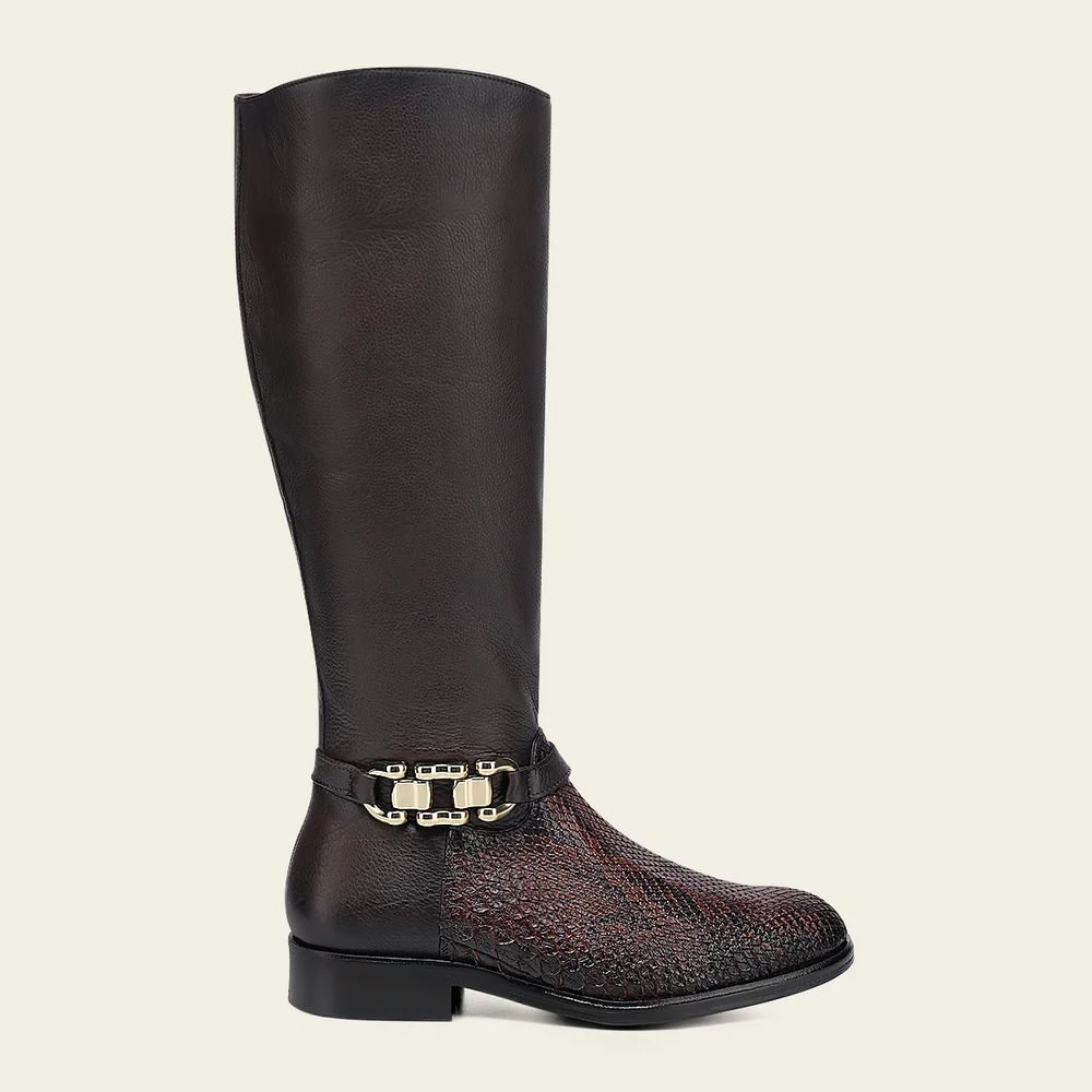 Women’s Chocolate Tall Equestrian Boot in Genuine Python & Calf Leather