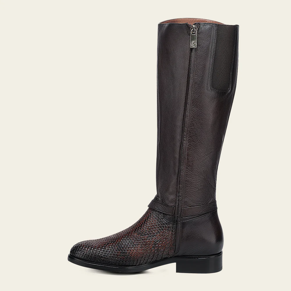 Women’s Chocolate Tall Equestrian Boot in Genuine Python & Calf Leather