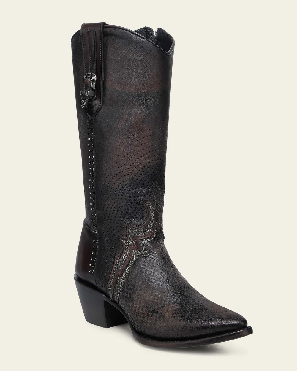 Women’s Genuine Python & Bovine Brown Leather Western Boot with Studs