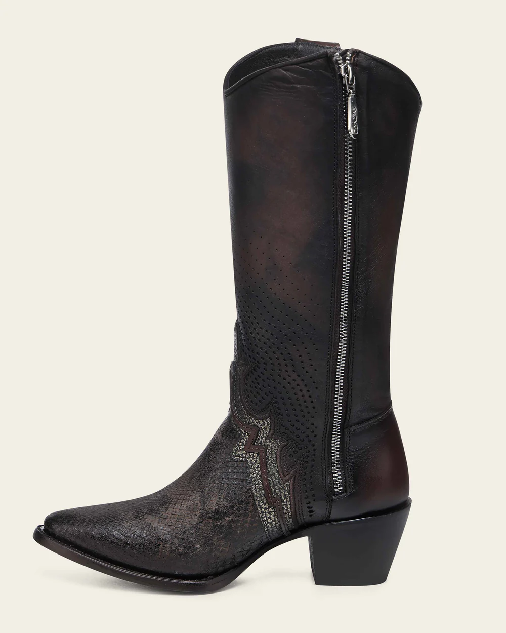 Women’s Genuine Python & Bovine Brown Leather Western Boot with Studs