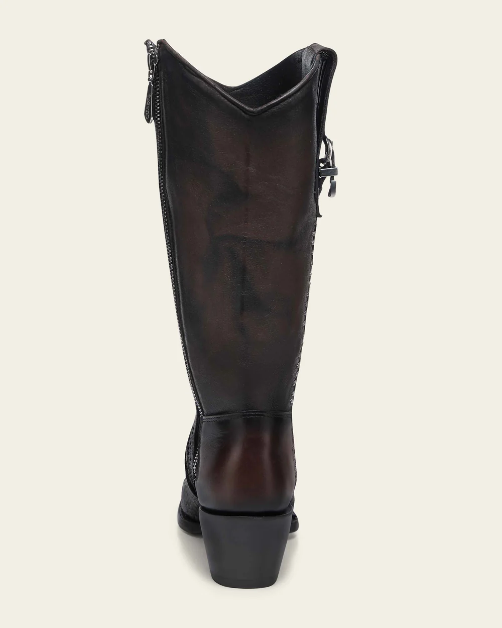 Women’s Genuine Python & Bovine Brown Leather Western Boot with Studs