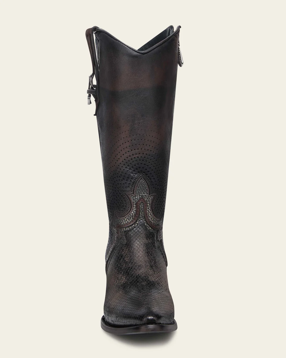 Women’s Genuine Python & Bovine Brown Leather Western Boot with Studs
