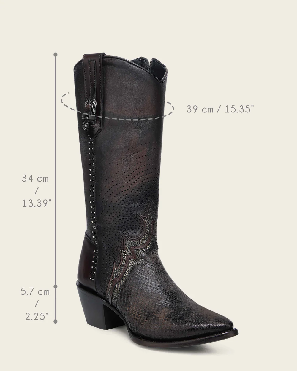 Women’s Genuine Python & Bovine Brown Leather Western Boot with Studs