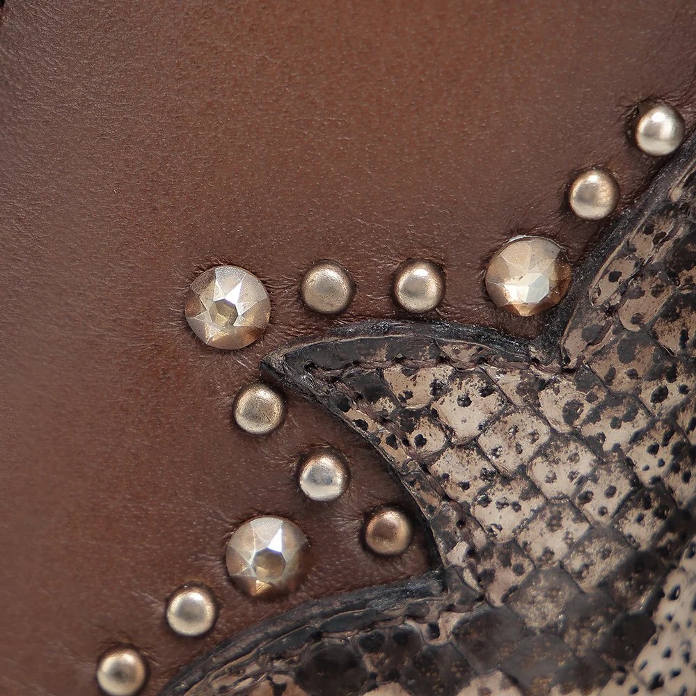 Women’s Honey Python & Calfskin Ankle Boot with Crystals and Studs