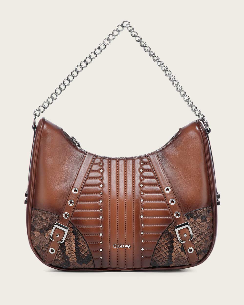 Luxury Honey Python Leather Crossbody Handbag with Chain Strap