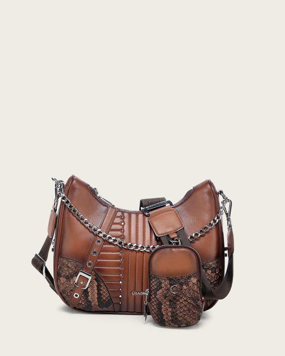Luxury Honey Python Leather Crossbody Handbag with Chain Strap