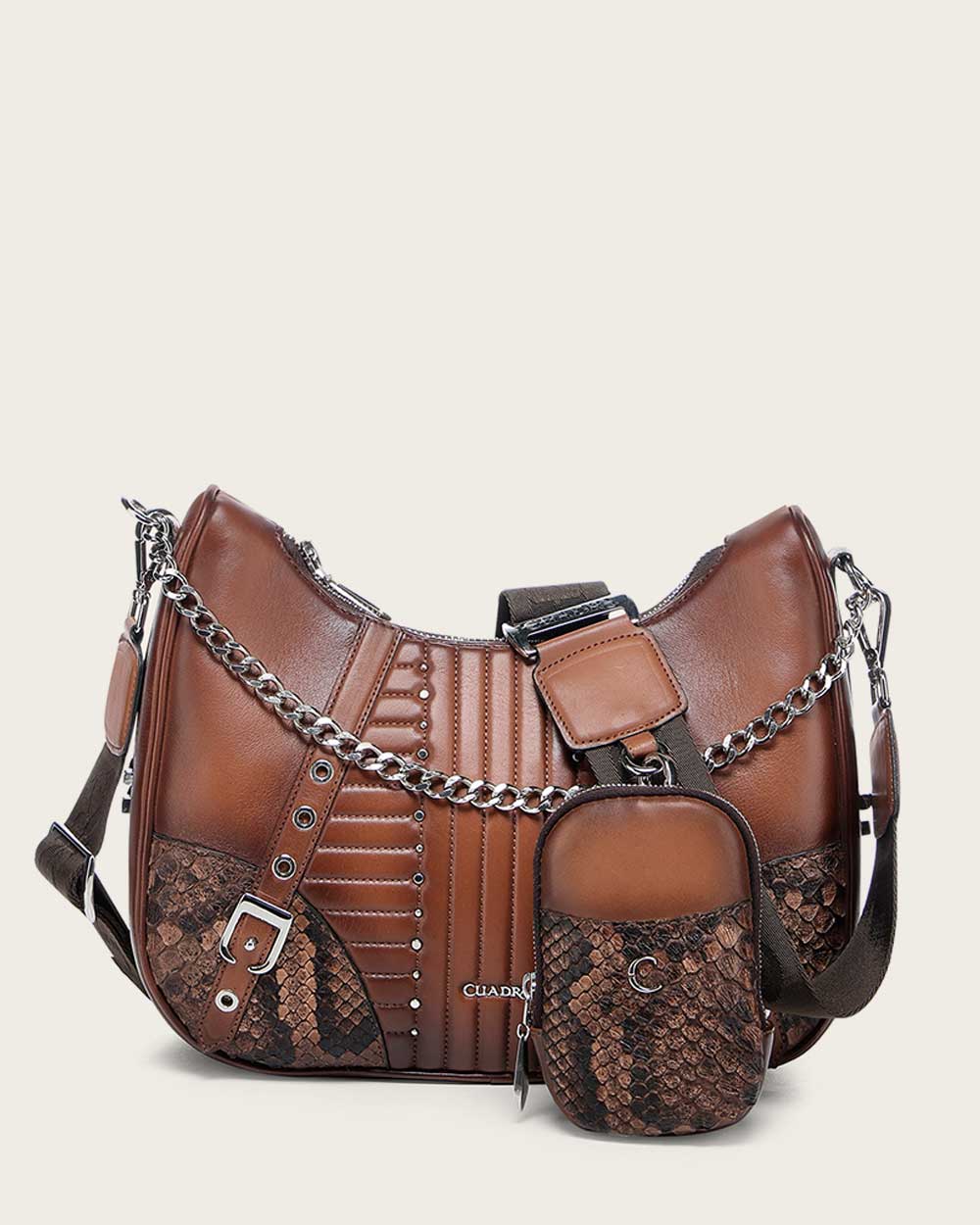 Luxury Honey Python Leather Crossbody Handbag with Chain Strap