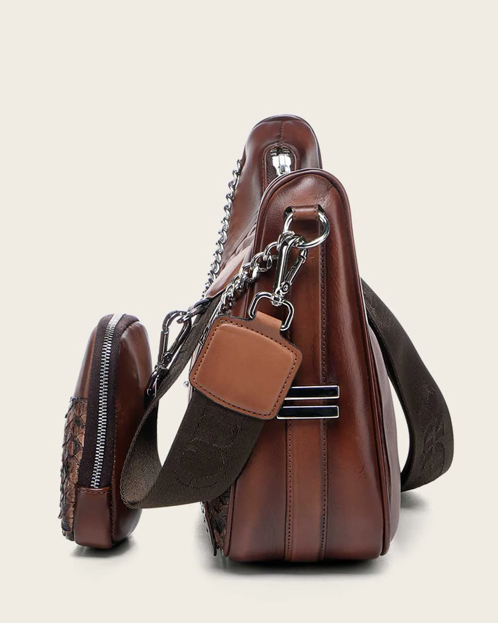 Luxury Honey Python Leather Crossbody Handbag with Chain Strap