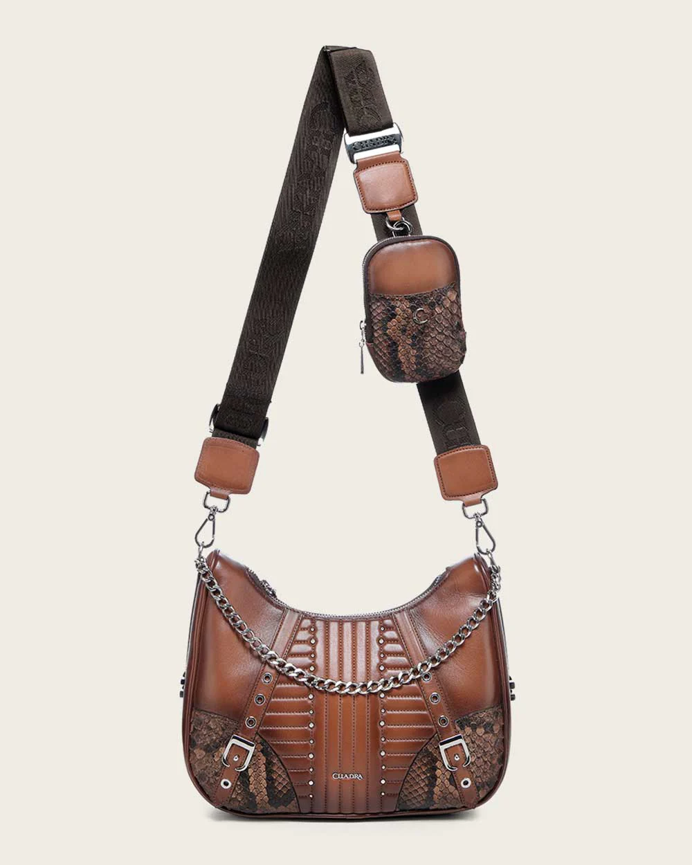 Luxury Honey Python Leather Crossbody Handbag with Chain Strap