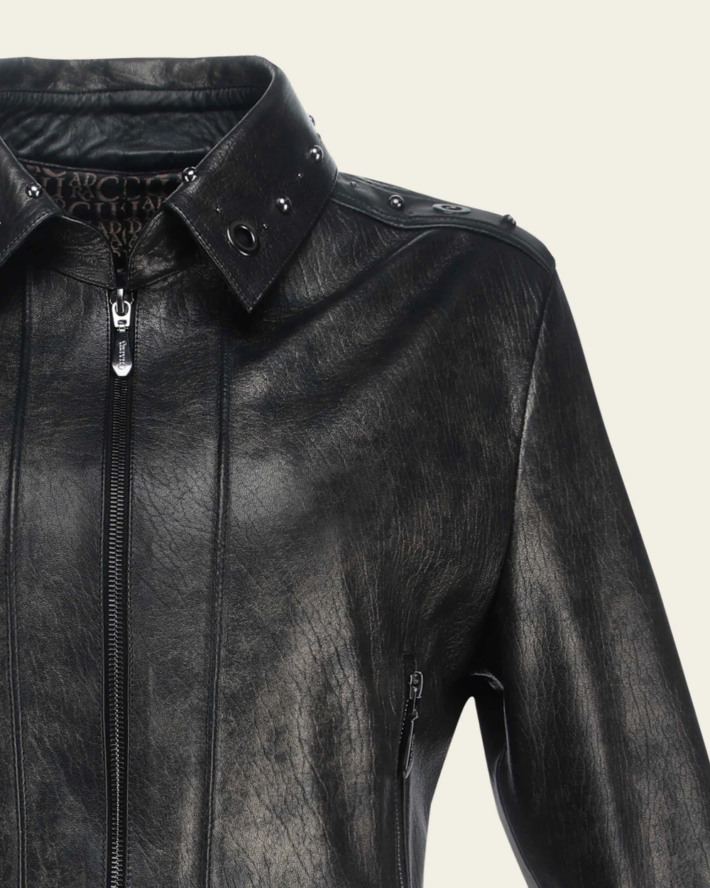 Black Zipper and Studs Leather Jacket 6 Black Zipper and Studs Leather Jacket