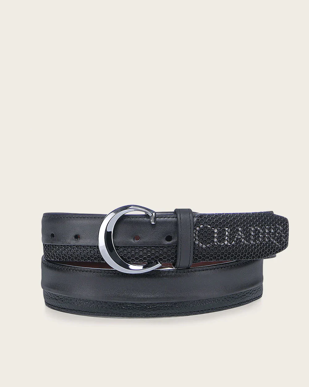 Elegant Men’s Black Genuine Bovine Leather Casual Belt