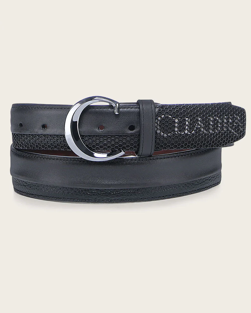 Elegant Men’s Black Genuine Bovine Leather Casual Belt